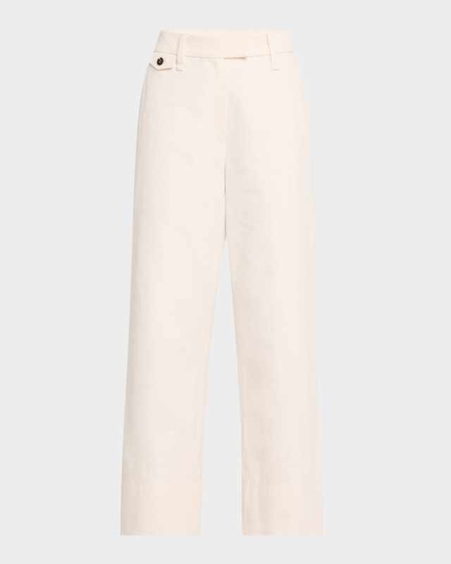 Cotton-Linen Wide-Leg Crop Chino Pants